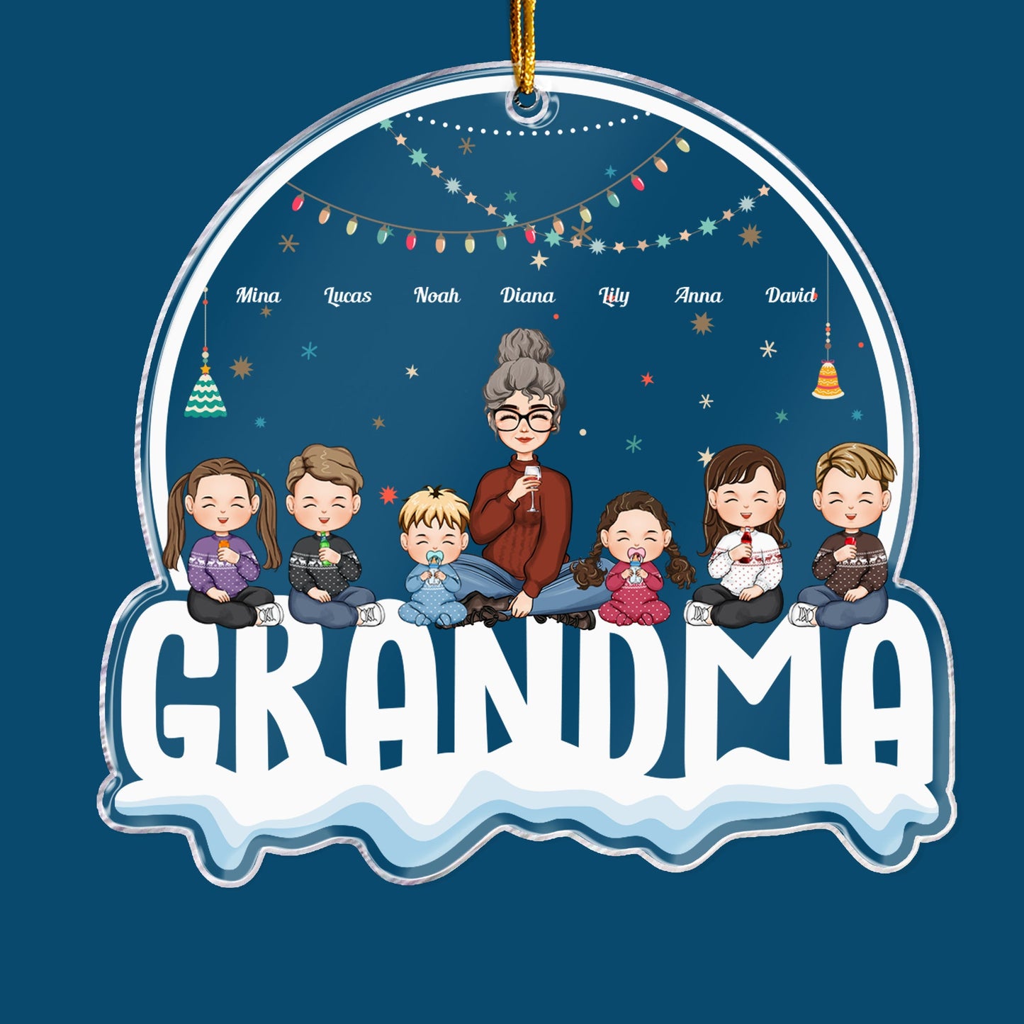 Grandma With Grandkids Custom Kids Names - Personalized Globe Shaped Acrylic Ornament