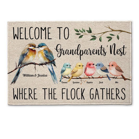 Grandma & Grandpa's Nest Where The Flock Gathers - Personalized Doormat