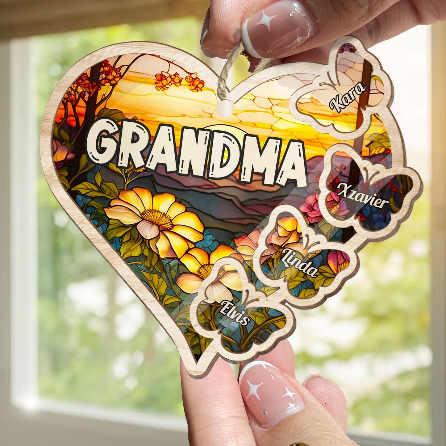 Grandma Heart - Personalized Suncatcher Ornament