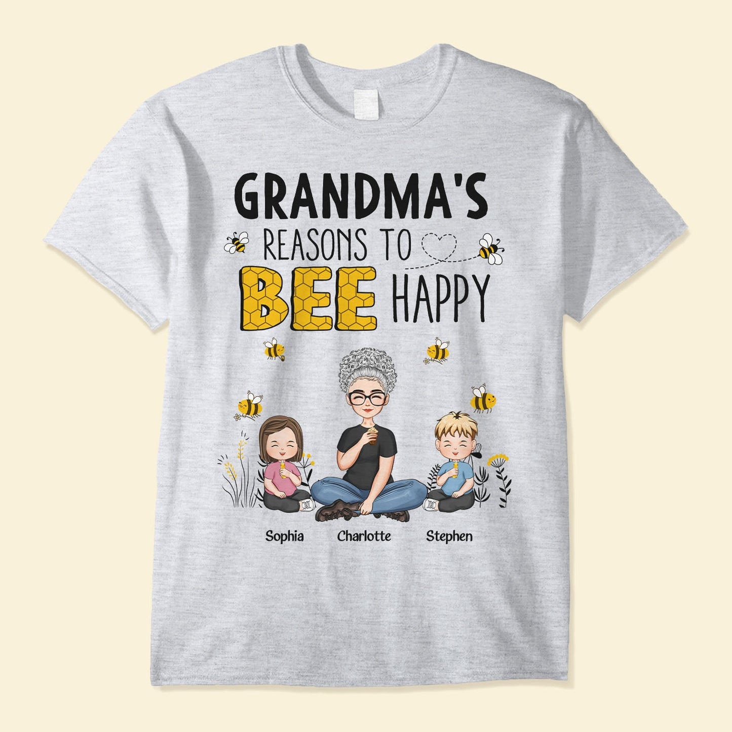 Grandma's Reasons To Bee Happy - Personalized Shirt - Birthday, Loving Gift For Grandma, Nana, Gigi, Mimi