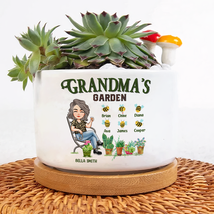 Grandma's Garden - Personalized Ceramic Plant Pot With Tray