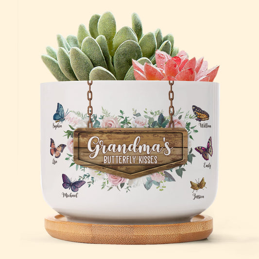 Grandma's Butterfly Kisses - Personalized Ceramic Plant Pot