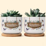 Grandma's Butterfly Kisses - Personalized Ceramic Plant Pot With Tray