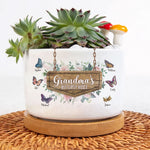 Grandma's Butterfly Kisses - Personalized Ceramic Plant Pot With Tray