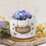 Grandma's Butterfly Kisses - Personalized Ceramic Plant Pot With Tray