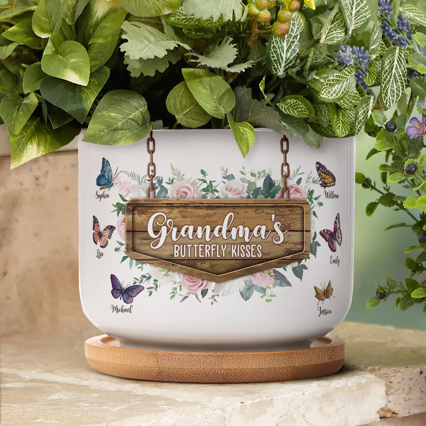 Grandma's Butterfly Kisses - Personalized Ceramic Plant Pot