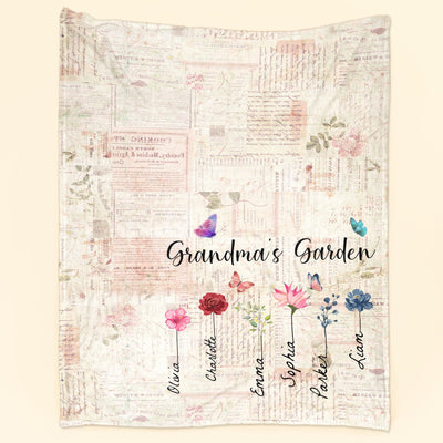 Grandma's Garden - Personalized Blanket - Birthday, Loving Gift For Grandma, Nana, Gigi
