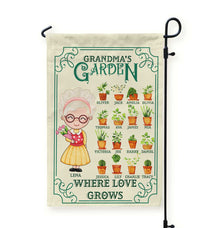 Grandma's Garden Where Love Grows - Personalized Flag - Thanksgiving Gift For Grandma - Grandma Chibi