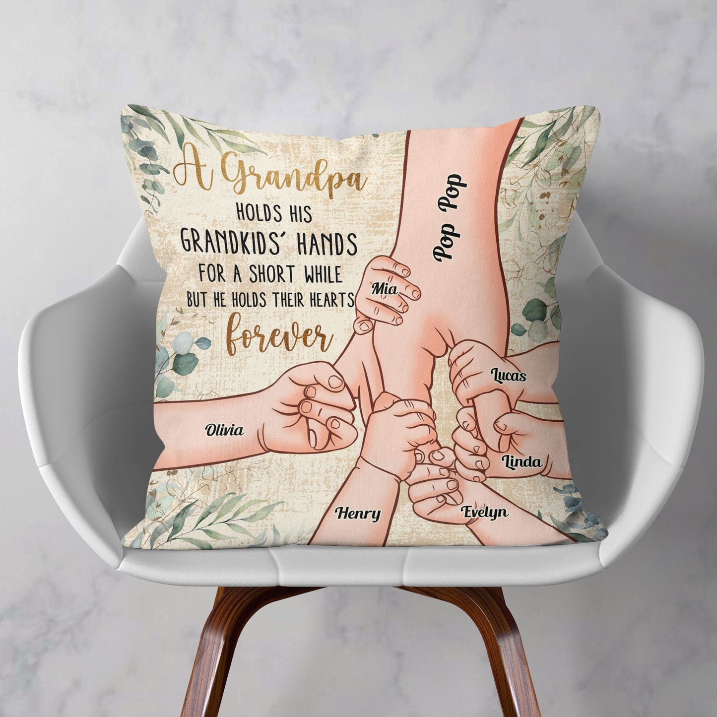 Grandpa Holds Grandkids' Hearts Forever - Personalized Pillow (Insert Included)