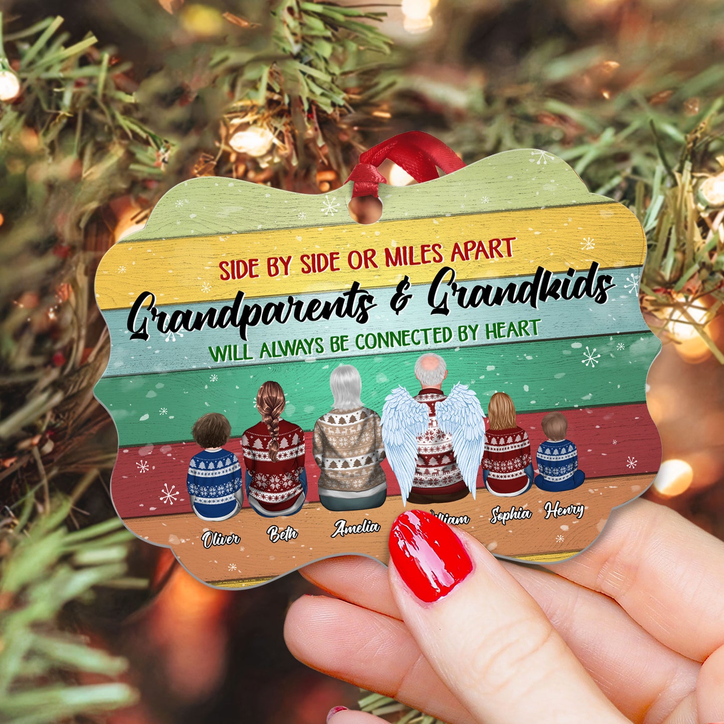 Grandparents And Grandkids Linked Forever - Personalized Aluminum Ornament - Christmas Gift For Grandma, Grandpa