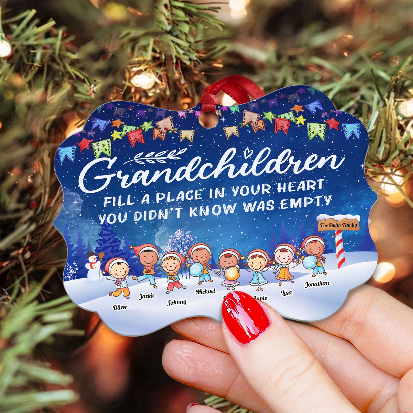 Grandparents And Grandkids - Personalized Aluminum Ornament - Christmas Decoration Gift For Grandma Grandpa