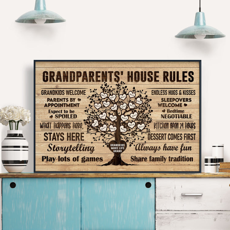 Grandparents House Rules - Personalized Poster/Canvas - Birthday & Christmas Gift For Grandma Grandpa
