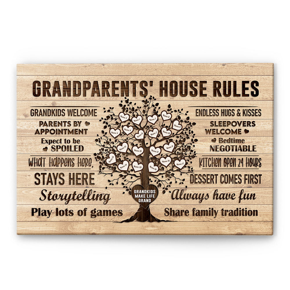 Grandparents House Rules - Personalized Poster/Wrapped Canvas - Birthday & Christmas Gift For Grandma Grandpa