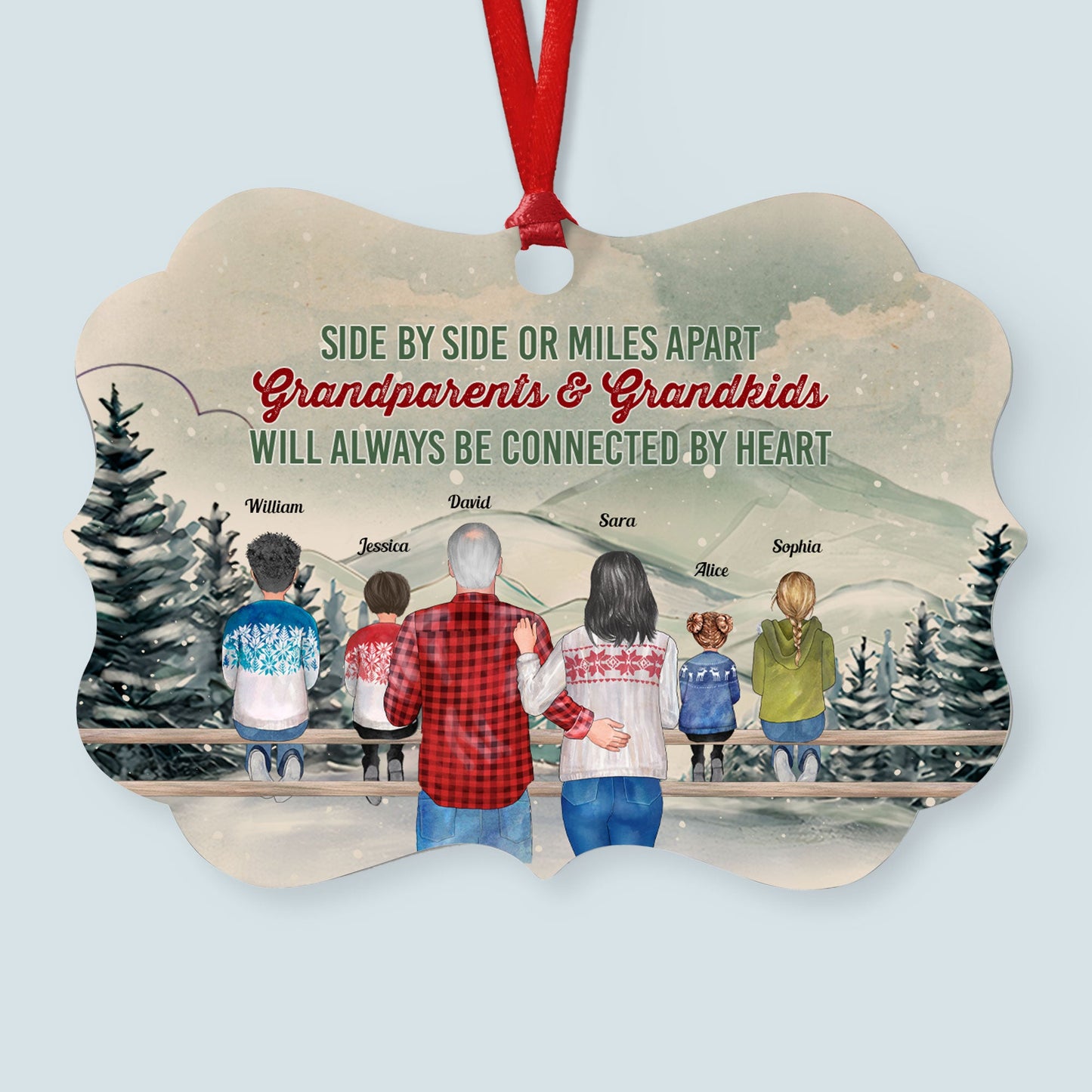 Grandparents & Grandkids Will Always Be Connected By Heart - Personalized Aluminum/ Wood Ornament
