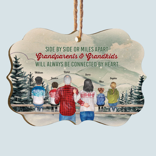 Grandparents & Grandkids Will Always Be Connected By Heart - Personalized Aluminum/ Wood Ornament