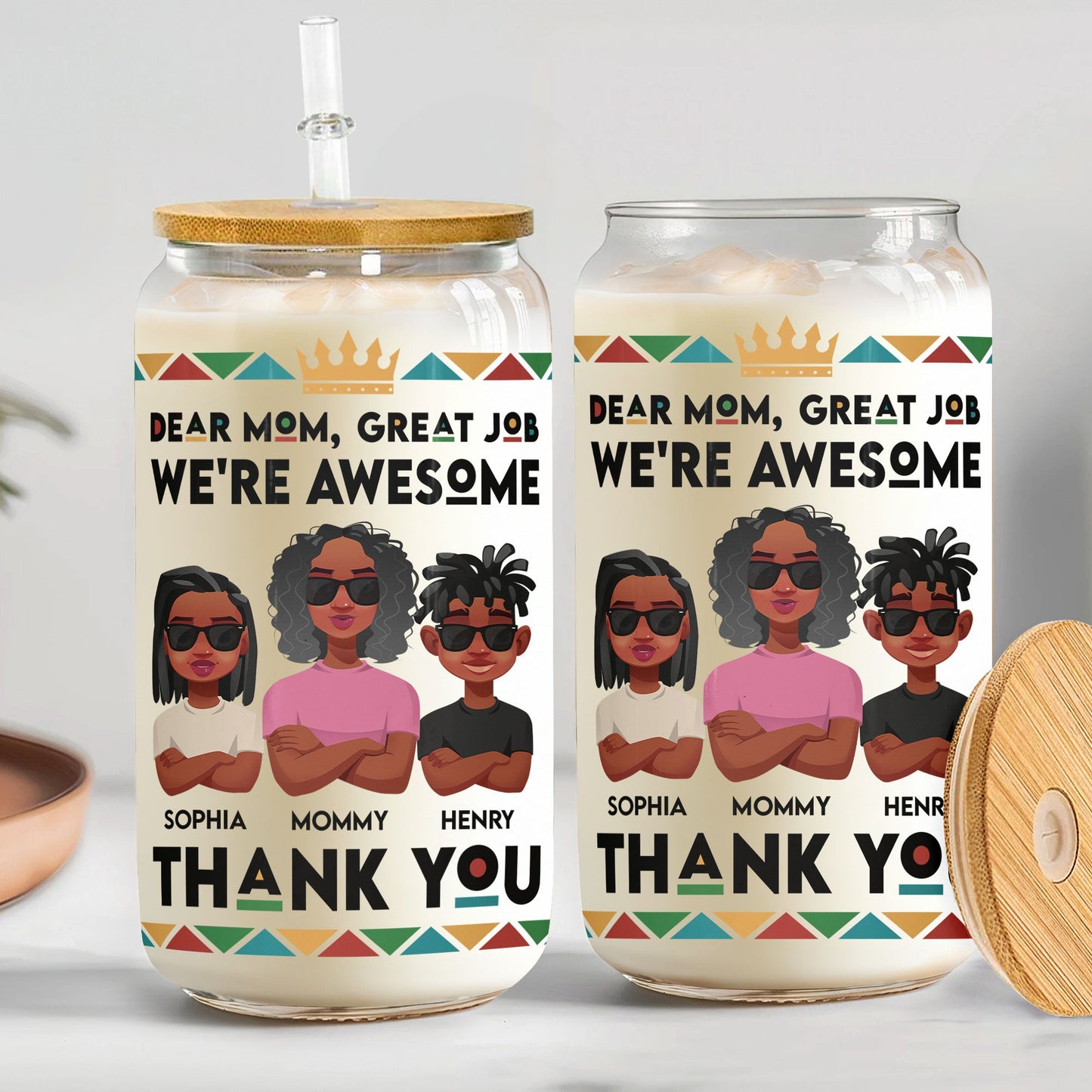 Great Job Mom. Thank You! - Personalized Clear Glass Can