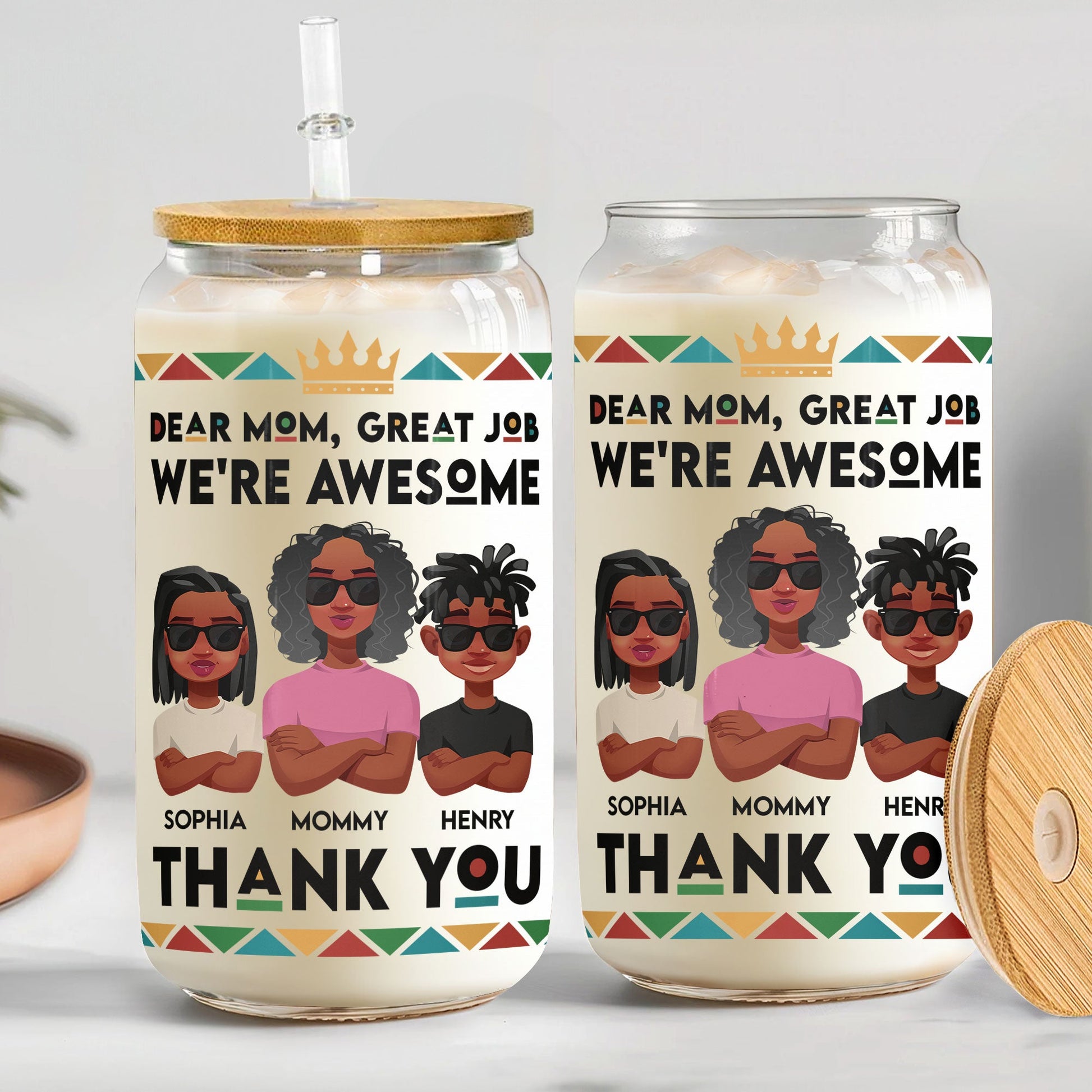 Great Job Mom. Thank You! - Personalized Clear Glass Can