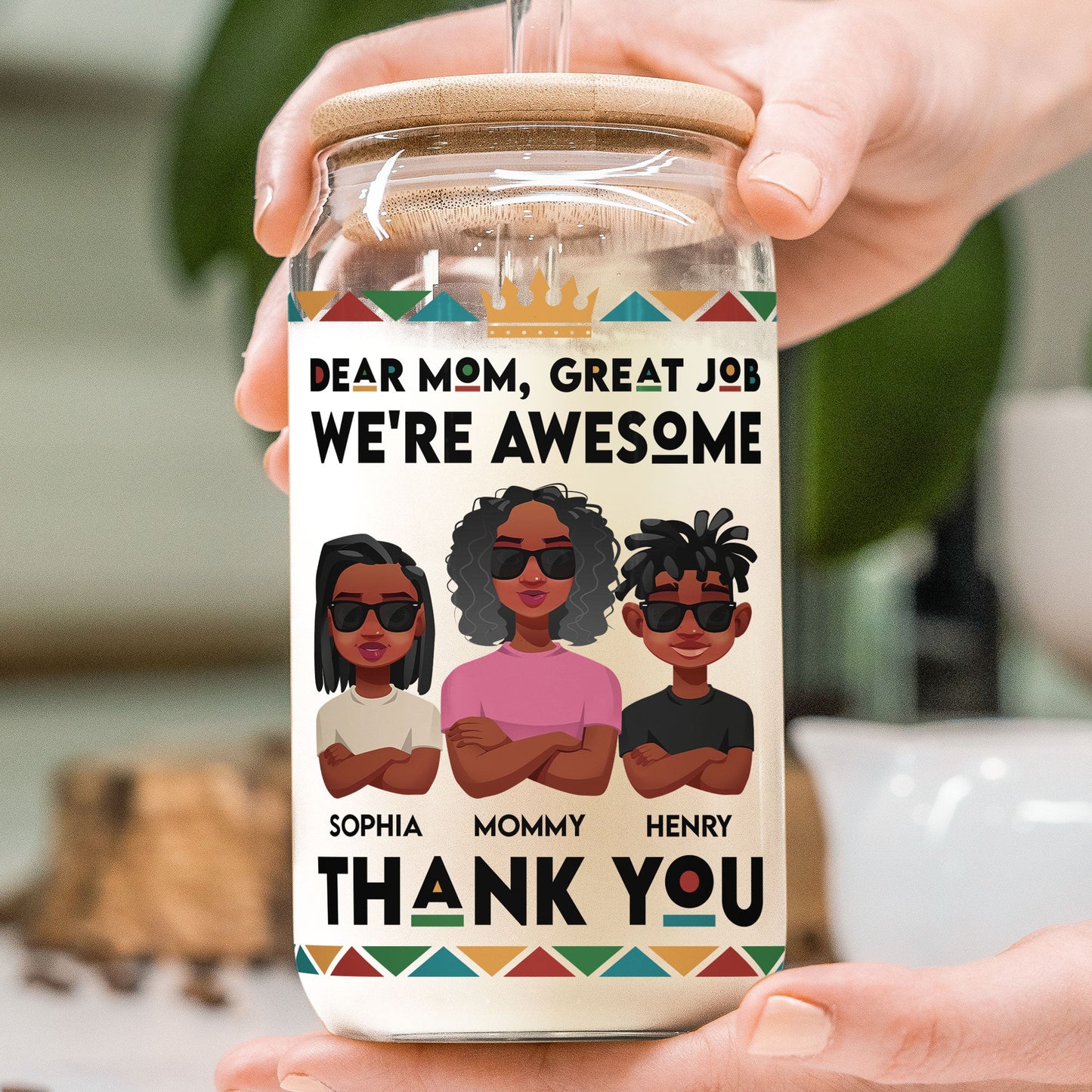 Great Job Mom. Thank You! - Personalized Clear Glass Can