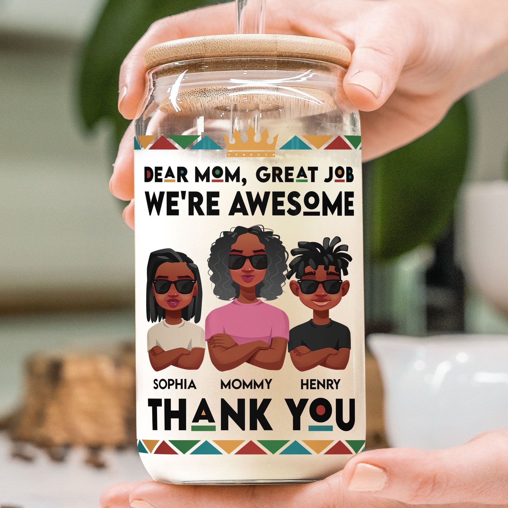 Great Job Mom. Thank You! - Personalized Clear Glass Can