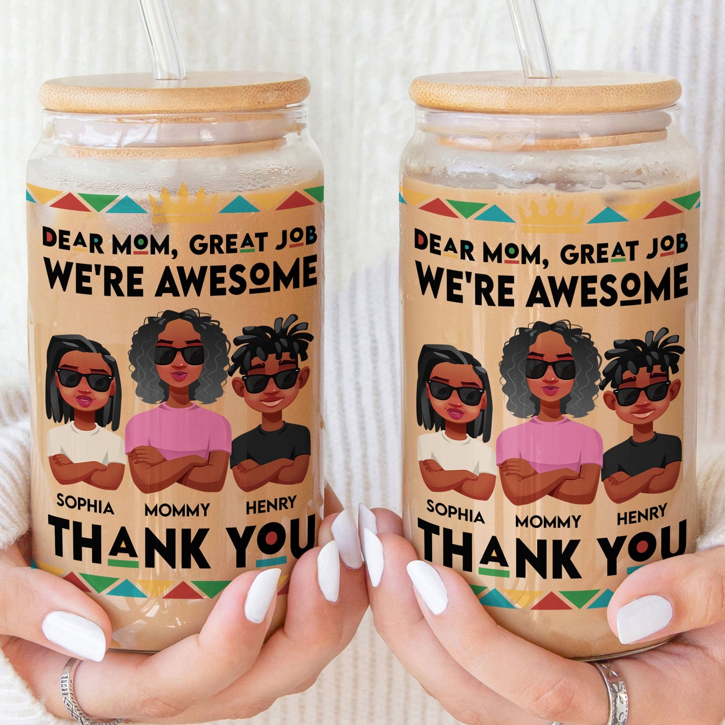 Great Job Mom. Thank You! - Personalized Clear Glass Can