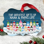 Greatest Gift Of Nana & Papa's Life - Personalized Aluminum Ornament - Snowman Family