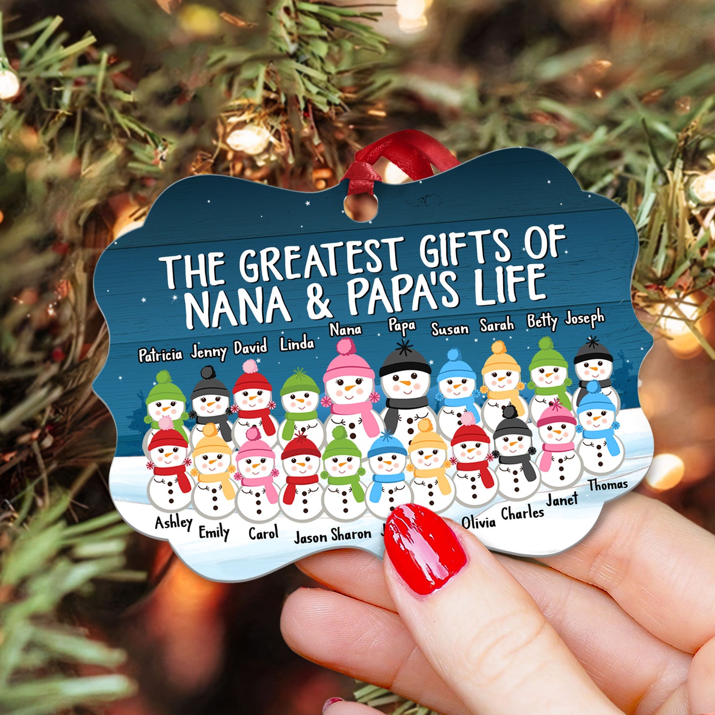 Greatest Gift Of Nana & Papa's Life - Personalized Aluminum Ornament - Snowman Family