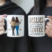 Here's To Another Year Of Bonding Over Coffee - Personalized Mug - Birthday, New Year Gift For Besties, Soul Sisters, Sistas, BFF, Friends - Leopard Pattern Jacket Women