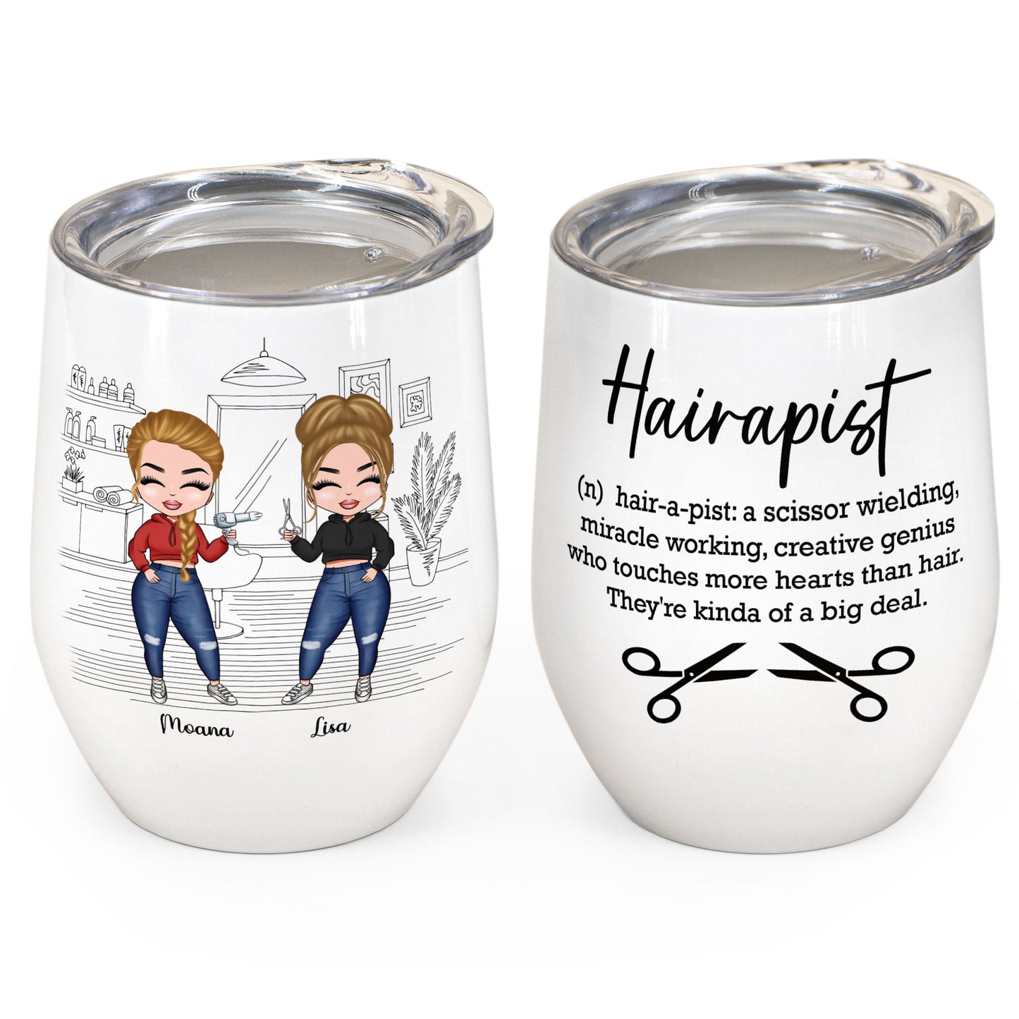 Hairapist Definition - Personalized Wine Tumbler - Birthday Gift For Co-Workers, Hairstylist Friends, Work Bestie - Chibi Girl