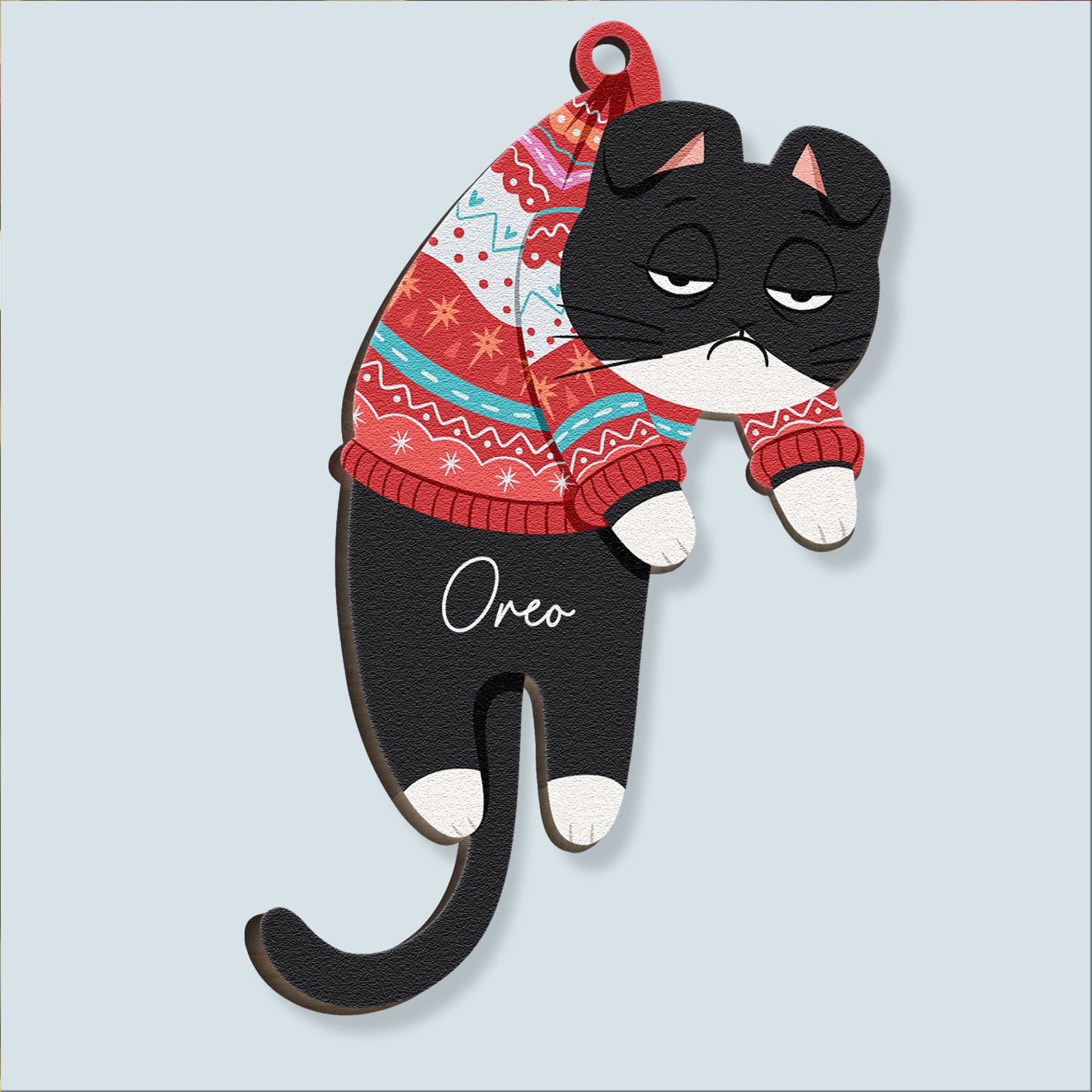 Personalized Black Cat Christmas Ornament – Custom Ceramic Pet Ornament With Berry Branch, Gift For Cat Lovers