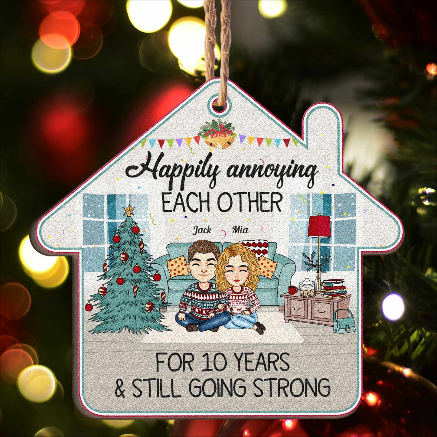 Happily Annoying Each Other & Still Going Strong - Personalized Custom Shaped Wooden Ornament