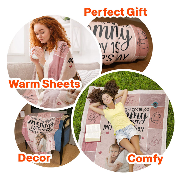 Happy 1St Mother's Day - Personalized Photo Blanket