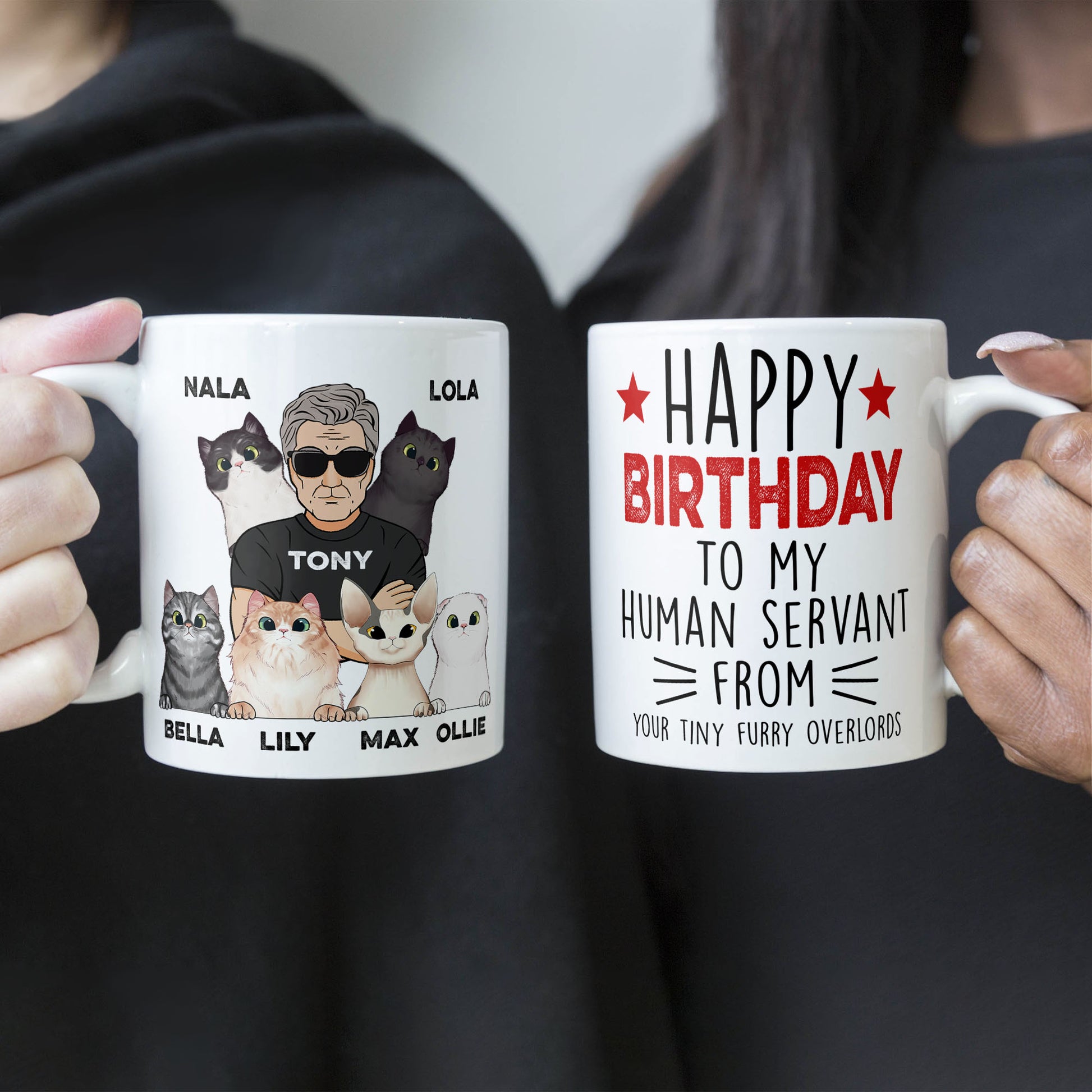 Happy Birthday To My Human Servant - Personalized Mug - Birthday Gift For Cat Lovers
