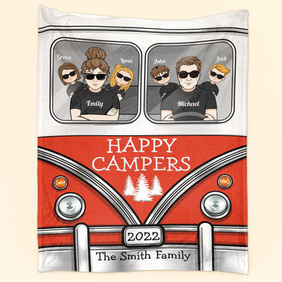 Happy Campers - Personalized Blanket - Birthday, Camping Gift For Family Members, Campers