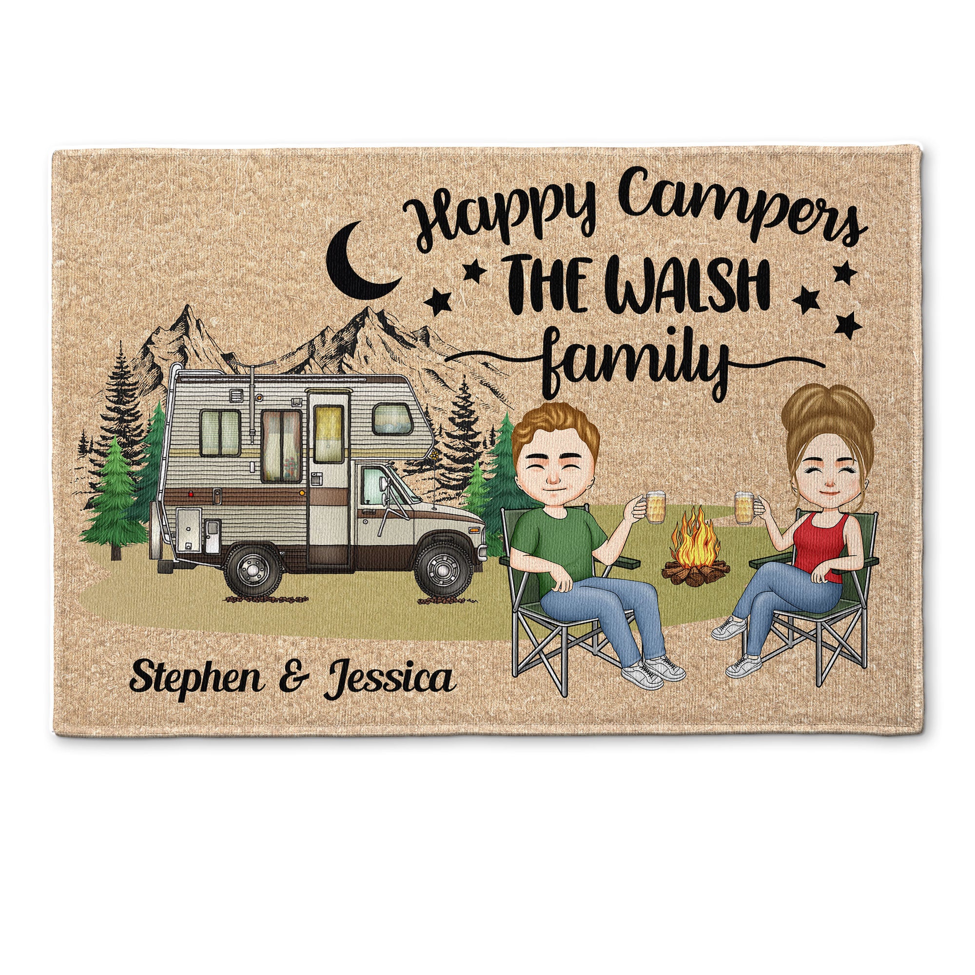 Happy Campers - Personalized Doormat - Birthday, Funny Gift For