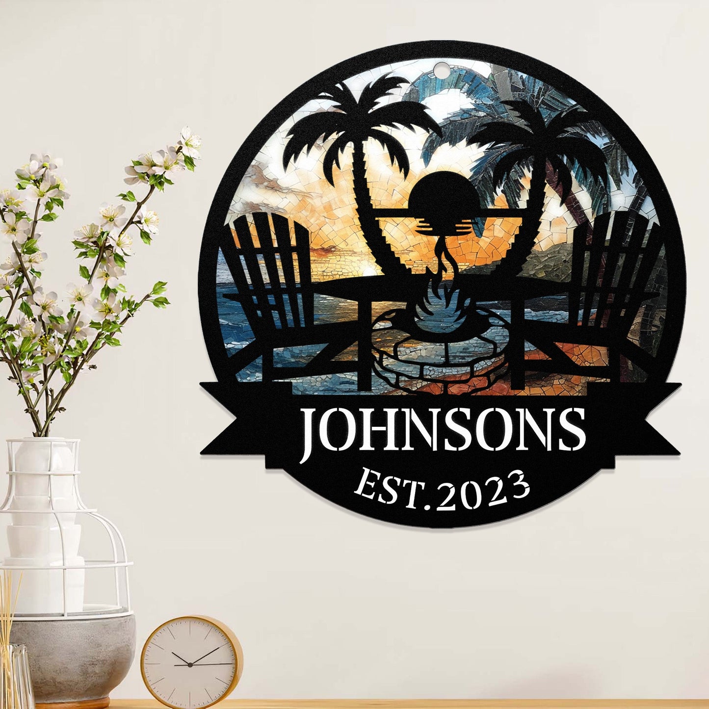 Happy Couple Beach Scene Custom Name - Personalized Metal Sign