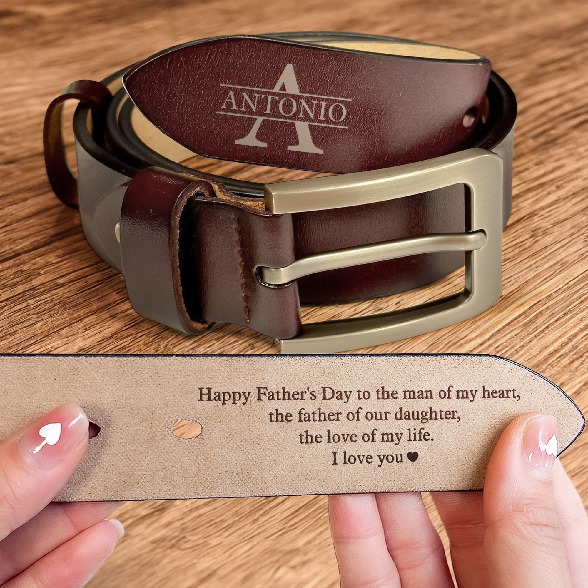 Happy Father s Day To The Man Of My Heart Personalized Engraved Leather Belt Macorner