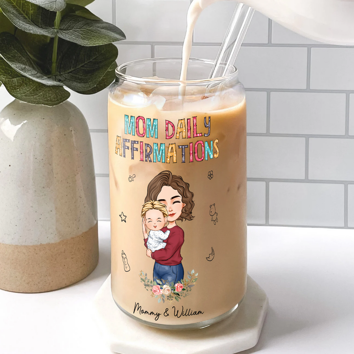 Happy First Mother'S Day Mom Daily Affirmations - Personalized Clear Glass Can