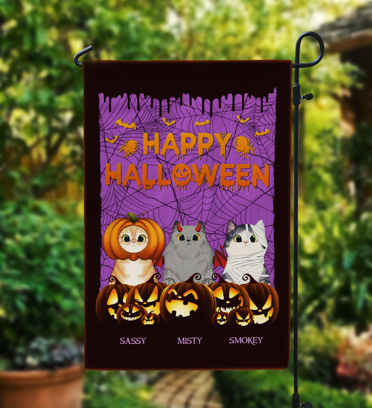 Happy Halloween - Personalized Flag - Halloween Gift For Cat Lover, Cat Mom, Cat House