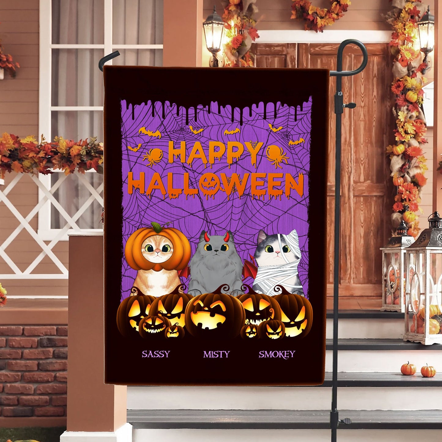 Happy Halloween - Personalized Flag - Halloween Gift For Cat Lover, Cat Mom, Cat House