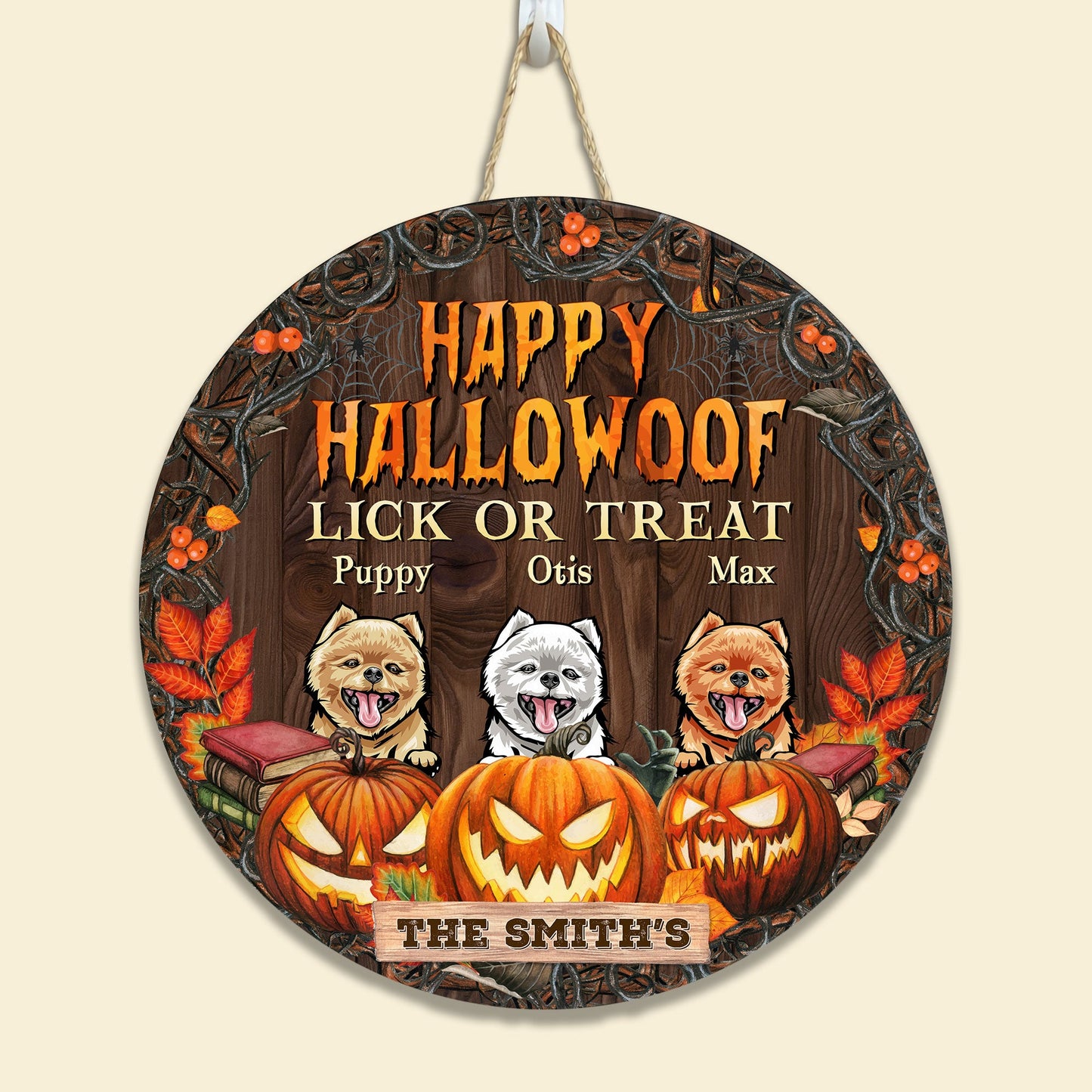 Happy Hallowoof - Personalized Round Wood Sign