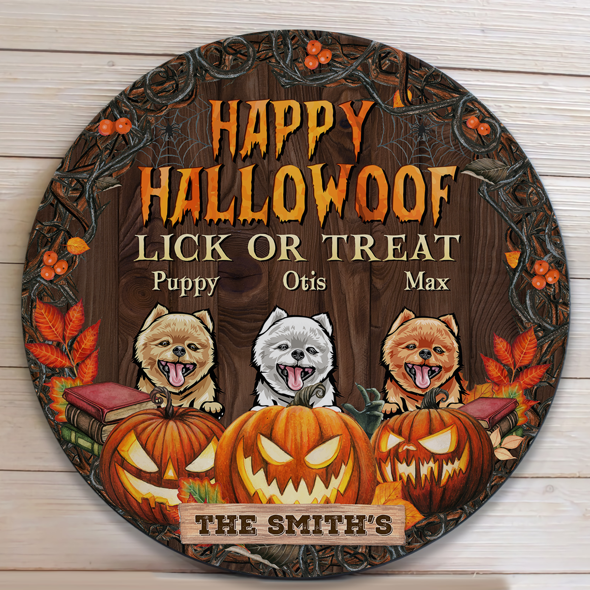 Happy Hallowoof - Personalized Round Wood Sign