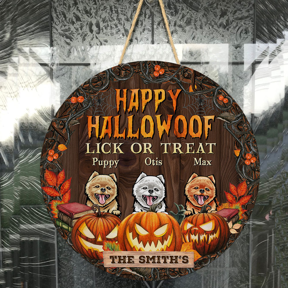 Happy Hallowoof - Personalized Round Wood Sign