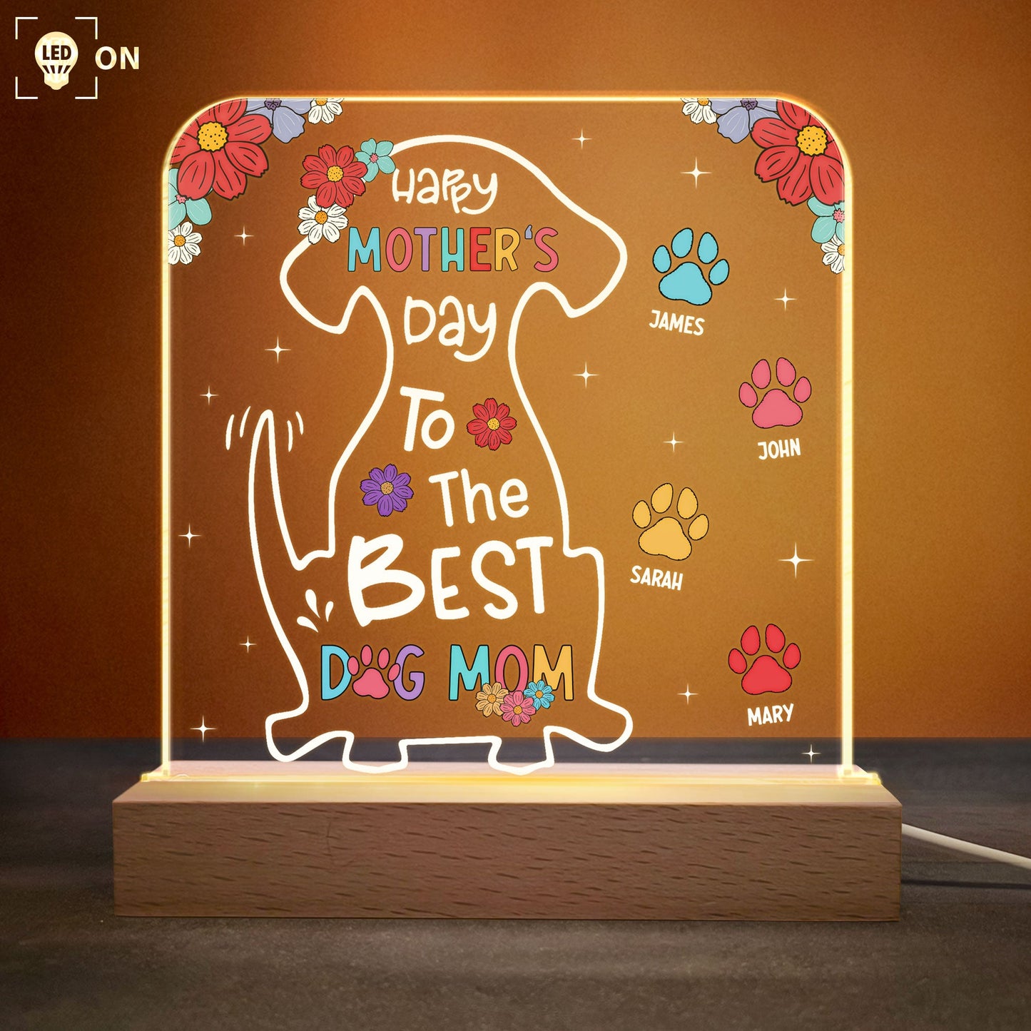 Happy Mother's Day To The Best Dog Mom Personalized 3D LED Light