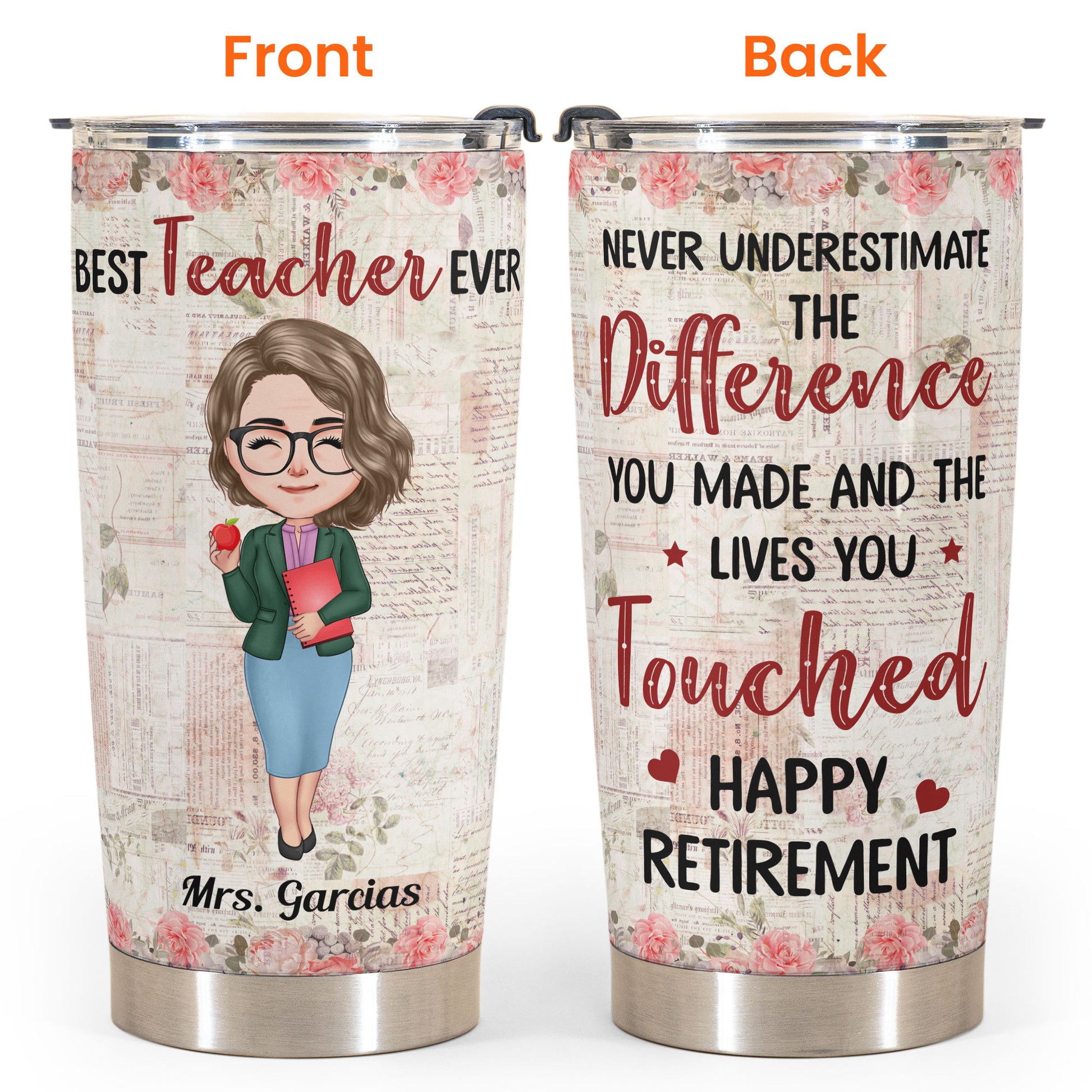 Personalized Teacher Tumbler With Straw Best Teacher Ever Cup
