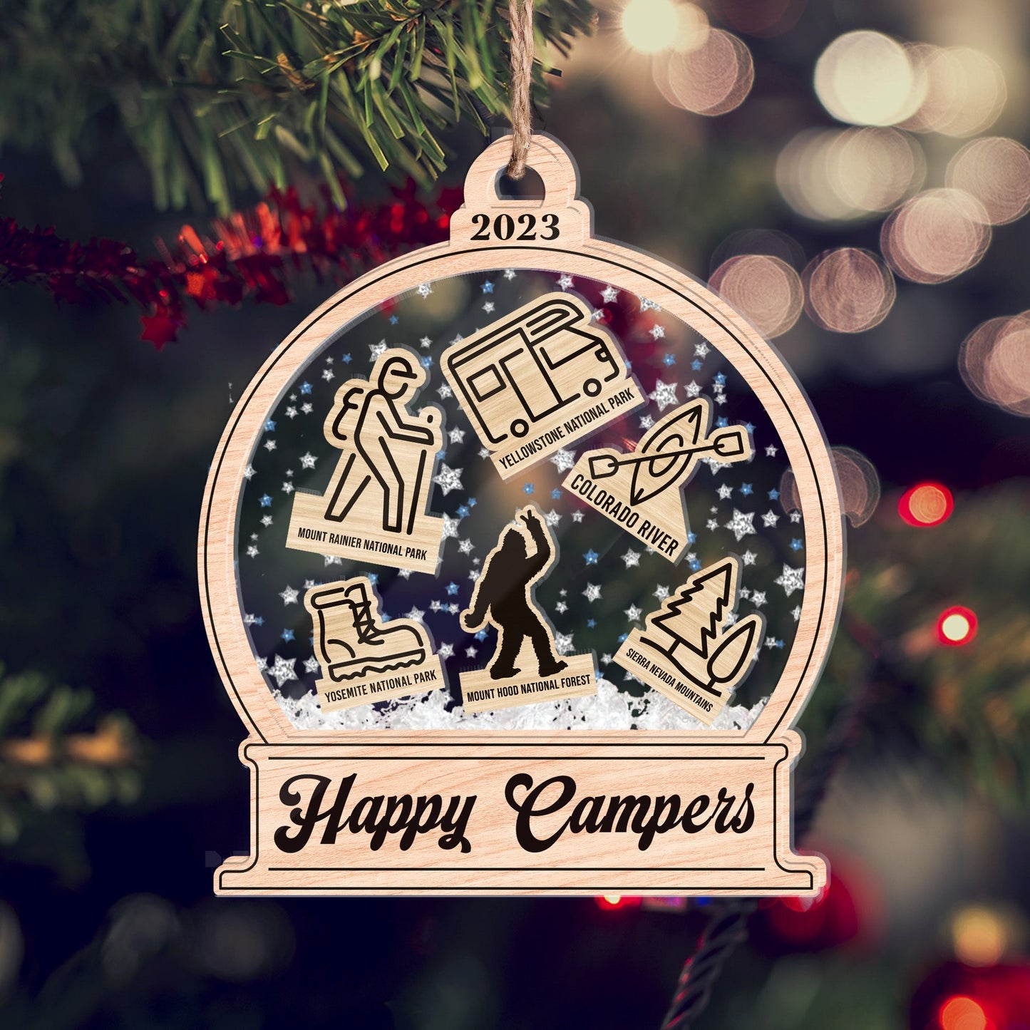 Happy Camper Christmas Gifts For Camping Lovers - Personalized 3 Layered Christmas Shaker Ornament