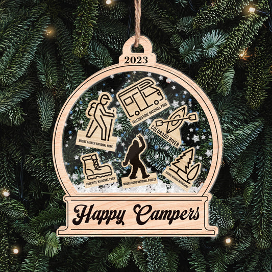 Happy Camper Christmas Gifts For Camping Lovers - Personalized 3 Layered Christmas Shaker Ornament