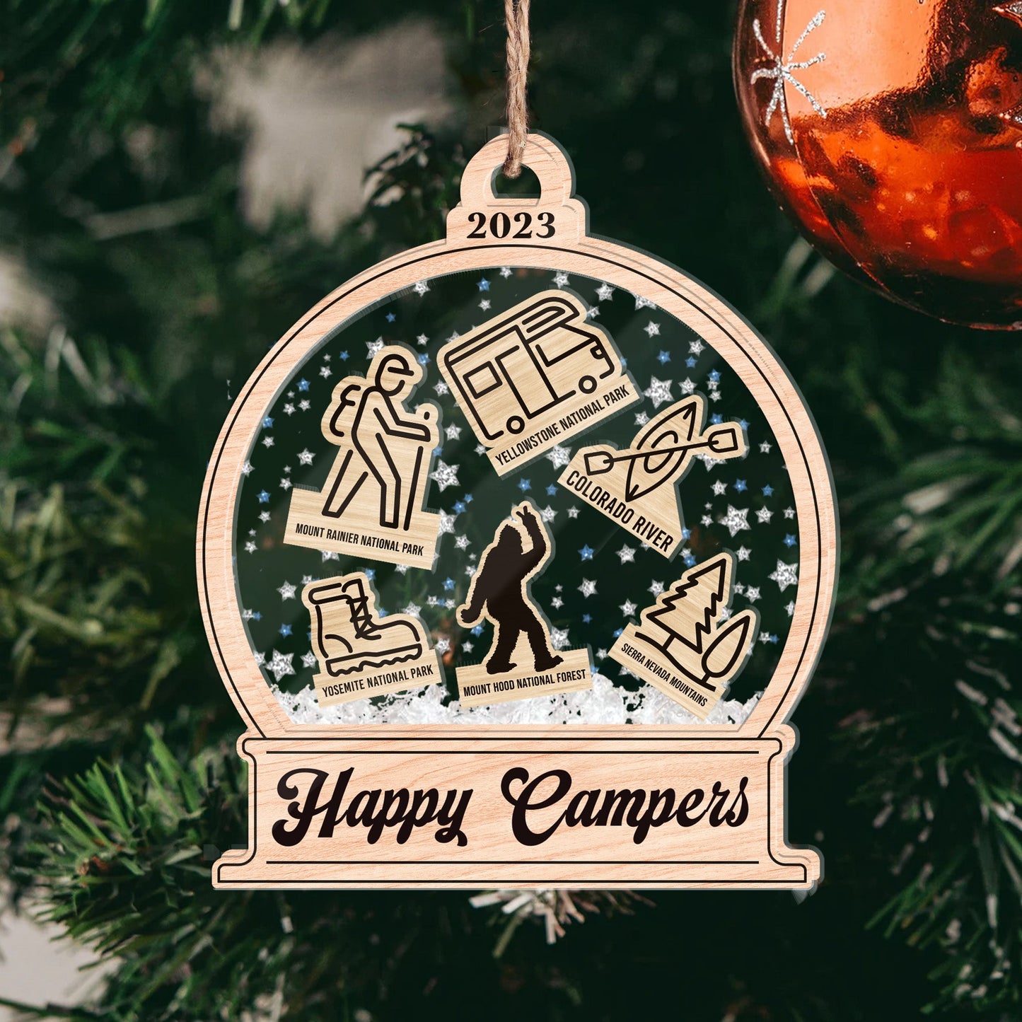 Happy Camper Christmas Gifts For Camping Lovers - Personalized 3 Layered Christmas Shaker Ornament