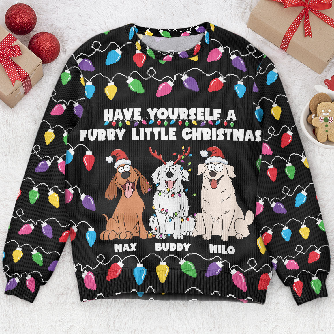 Have Yourself A Furry Little Christmas Funny Dog Lovers - Personalized Ugly Sweater