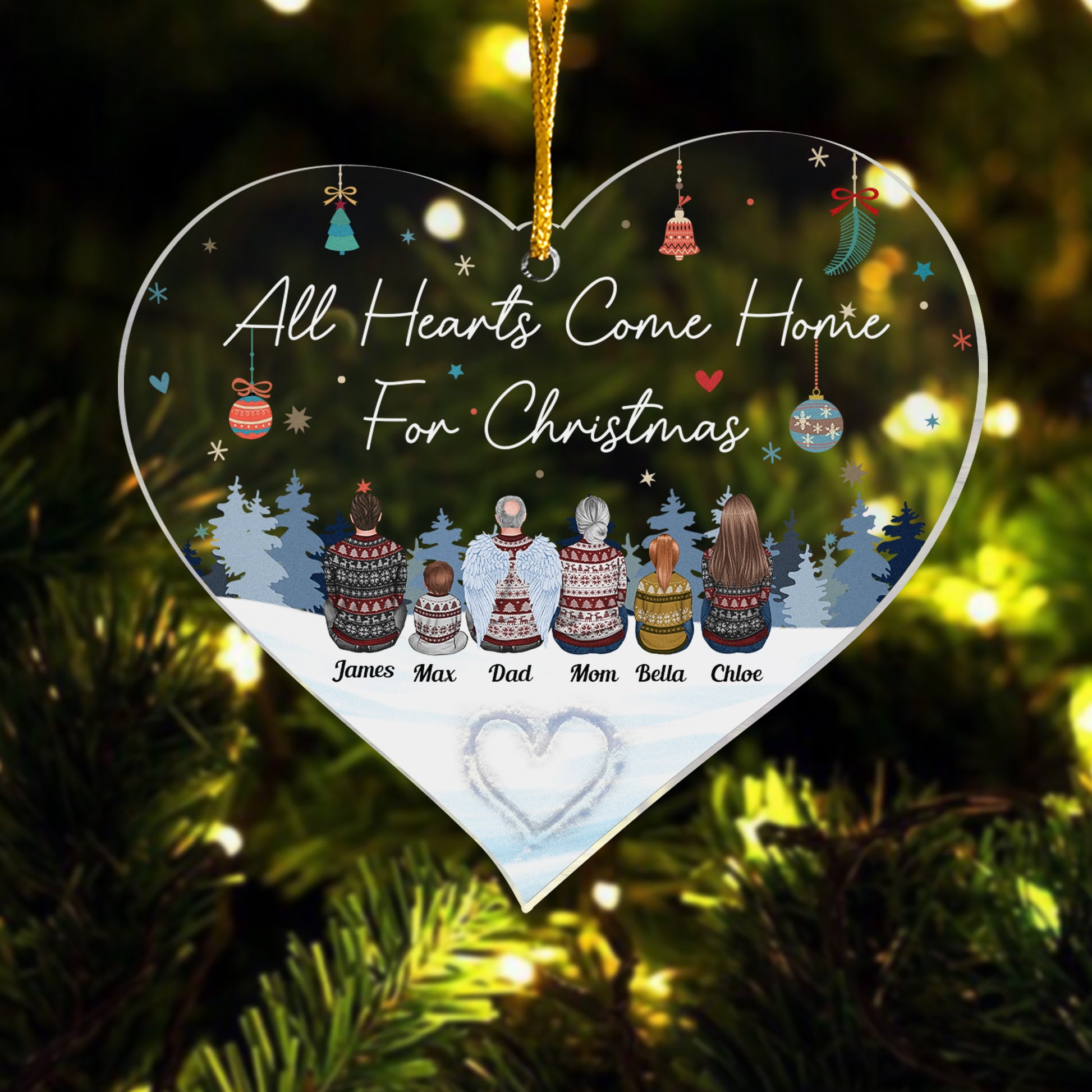 Hearts Come Home For Christmas - Personalized Custom Shape Ornament - Christmas Gift For Family Members, Dad, Mom, Sisters, Brothers
