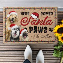 Here Comes Santa Paws Christmas Pets Dogs Cats - Personalized Photo Doormat